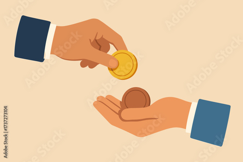 Hands exchanging illustration exchange abstract currency them rays two vector coins different