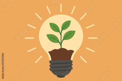 Rays vector lightbulb growth radiating growing simple illustration plant outward light filled