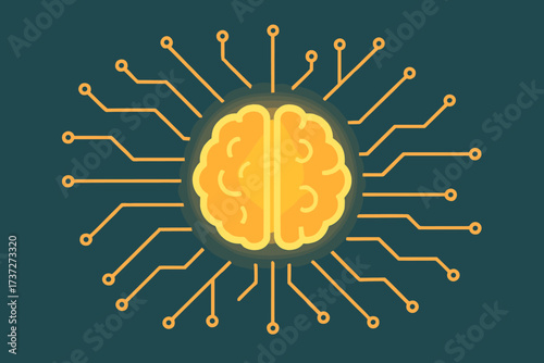 To connected shape spreading brain lines glowing illustration vector innovation geometric circuit