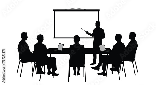 Business meeting in progress with a presenter and attentive audience