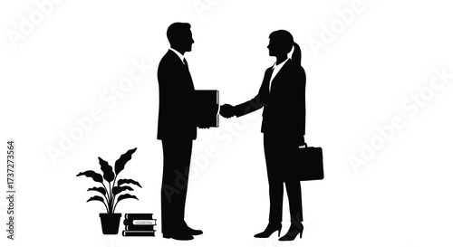 Business professionals completing a handshake deal with briefcases nearby