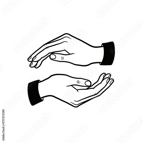 Hands in a protective or offering gesture, a simple black and white line art illustration