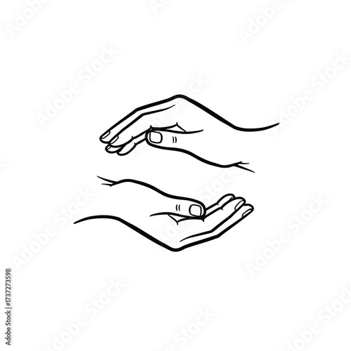 Abstract line drawing of two cupped hands, symbolizing care, protection, or offering