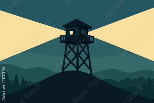 Surrounding covering simple lights area shining vector watchtower hill illustration outward