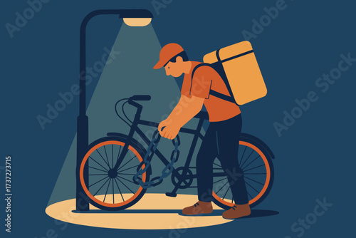 Illustration chain person heavy under their delivery locking simple security vector bicycle