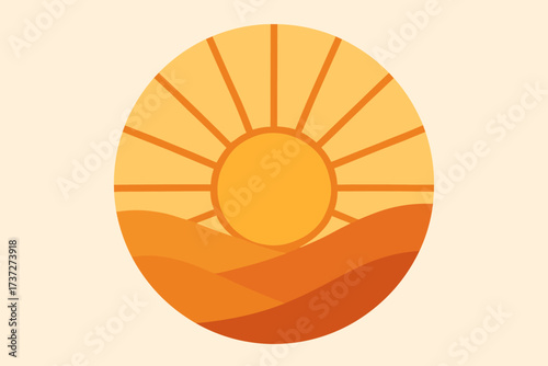 Radiating sun geometric illustration circular sunrise abstract rising center vector design art