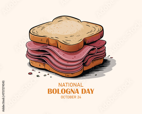 National Bologna Day vector. Bologna sandwich icon vector. Toasted bread with salami drawing. October 24. 