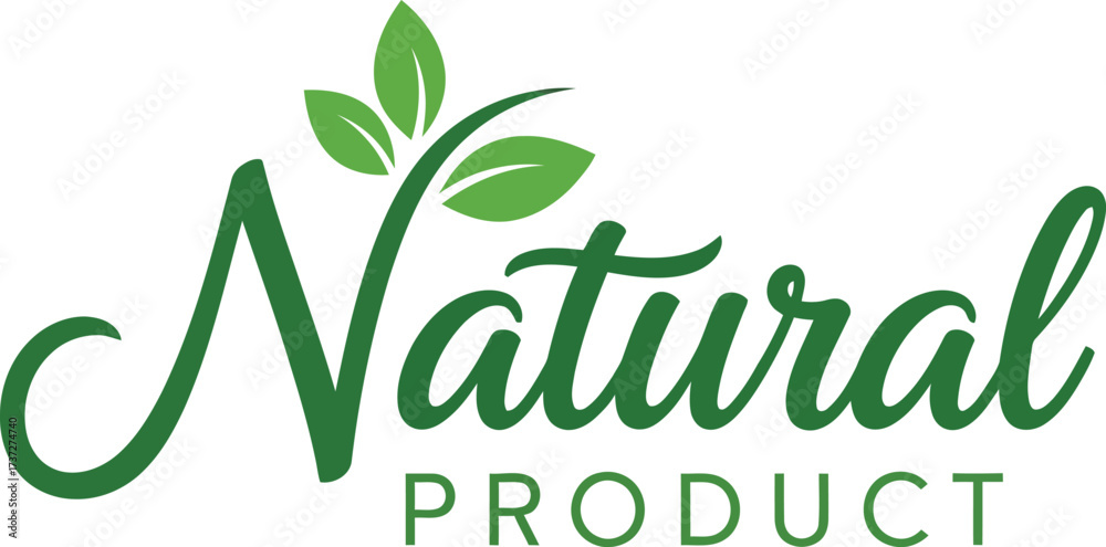 Obraz premium Isolated Natural Product Green Text Logo with Leafs on a Transparent Background