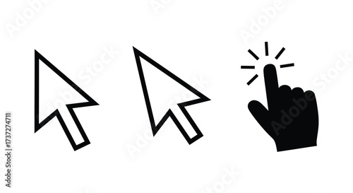 Three computer cursor icons depicting selection and human interaction