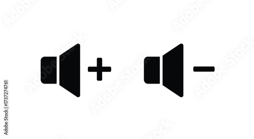 Black speaker icons with a plus and minus sign in between
