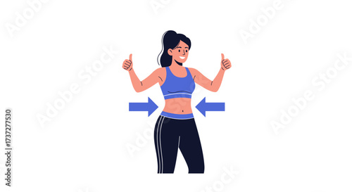 A woman celebrating her weight loss with thumbs up gesture.