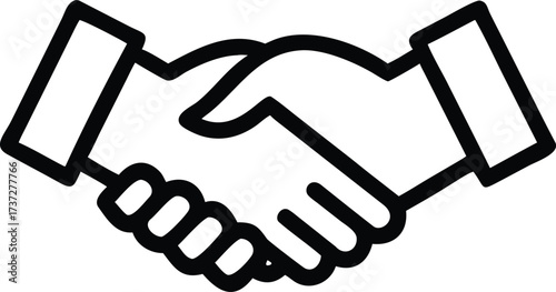Outline icon of two hands shaking in agreement on black background handshake deal