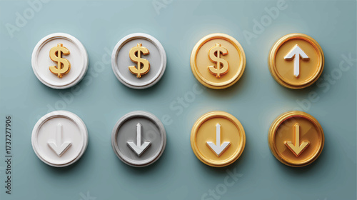Financial status with dollar and arrow symbols representing increase and decrease in economy and business