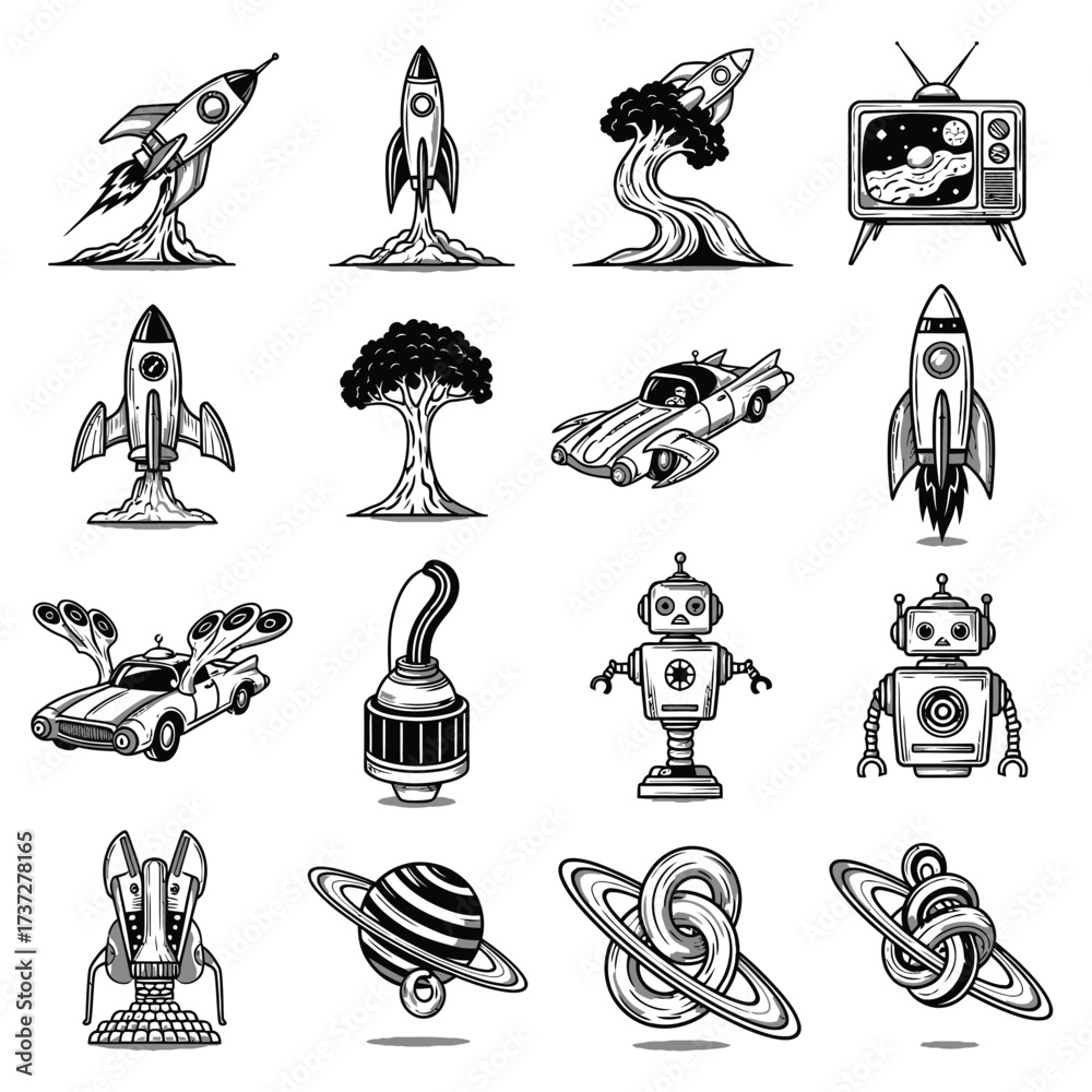 Obraz premium Collection of retro futuristic icons