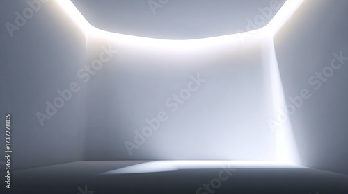 Minimalist empty white room with soft indirect light source