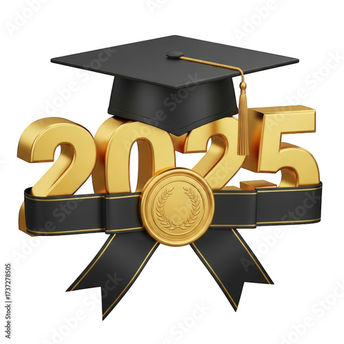 2025 Graduation Cap and Gold Ribbon mortarboard tassel