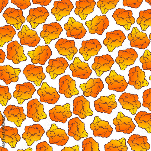Fried chicken pattern background. Cartoon fried chicken pattern background. Colorful fried chicken illustration. Seamless pattern of fried chicken chests. Fast food illustration.