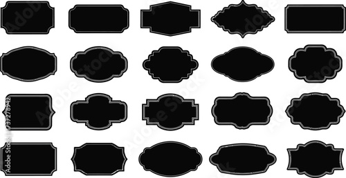 Ornate Black Label Set Decorative Frames Collection with White Outlines Design