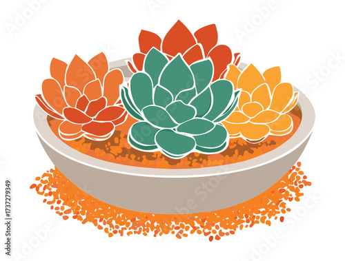 Decorative Succulent Arrangement with Echeveria and Senecio Plants in a Wide Pot, Ideal for Home or Garden Decor	