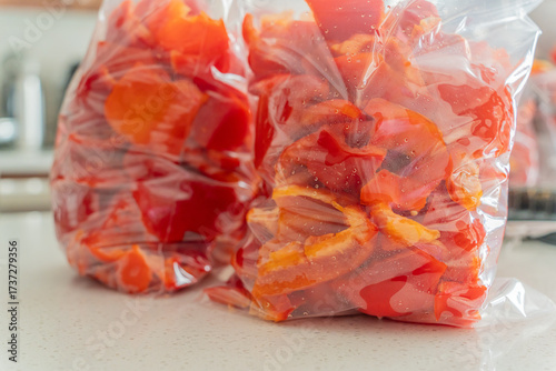 Red Bell organic Peppers sliced for food prep