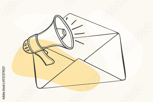 Hand Drawn Envelope with Megaphone Announcing Message announcement alert
