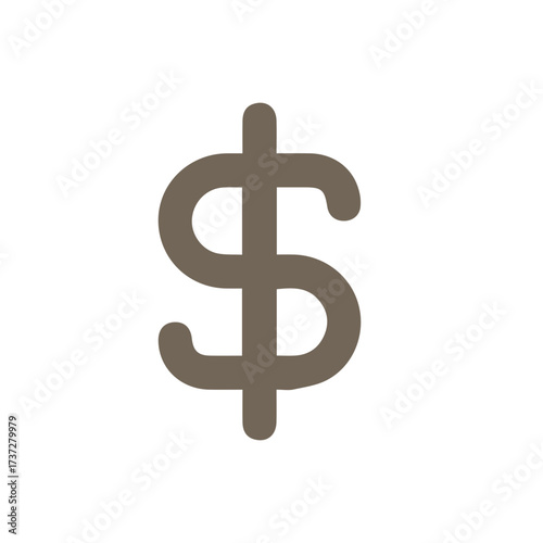 Minimalist dollar currency symbol illustration isolated on a white background, representing the concept of wealth, business, and finance
