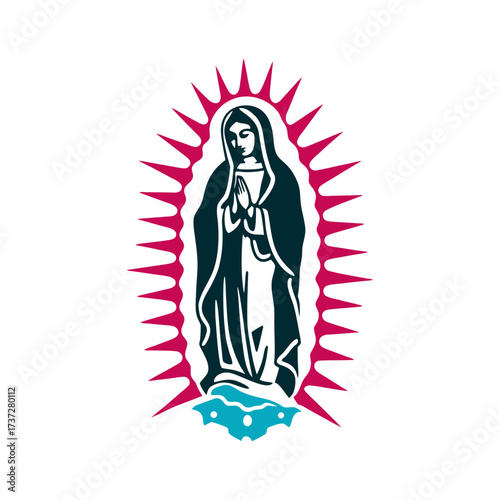 Virgin of Guadalupe Icon with Sun Rays Dia de la Virgen de Guadalupe December 12 Golden outline of the Virgins cloak with radiating sun rays