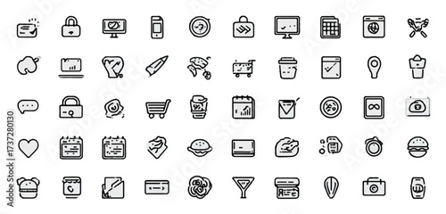 Hand drawn icon set of business and everyday things in doodle style sketch vector illustration flat