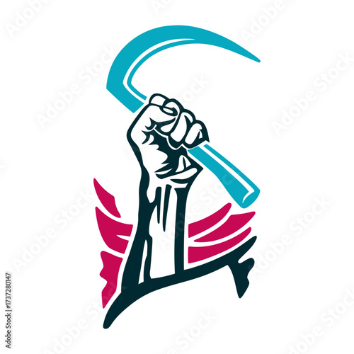 Revolution Day Fist Holding Sickle Vector Graphic Dia de la Revolucion November 20 Red raised fist clutching a black agrarian sickle