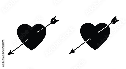 Two black hearts pierced by arrows a symbol of love and passion