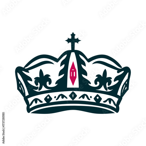 Three Kings Day Crown Illustration, January 6 Dia de los Santos Reyes January 6 Crimson crown with three peaks and gemstone accents