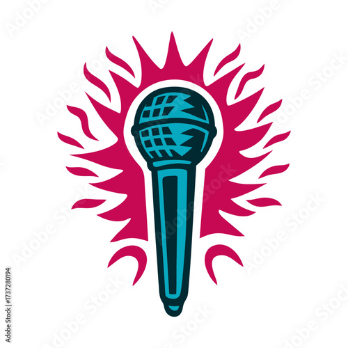 Freedom of Speech Microphone Icon Illustration Dia de la Libertad de Expresion June 7 Turquoise microphone with sound waves radiating outward