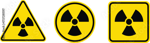 Radiation Hazard Symbols Set Triangle, Circle, Square Shapes with Yellow and Black