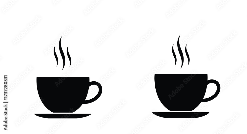 Obraz premium Two black coffee cups with steam rising simple vector illustration