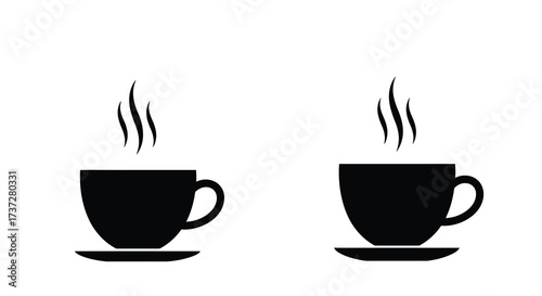 Two black coffee cups with steam rising simple vector illustration