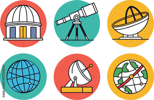 Collection of Flat Icons Representing Astronomy and Space Exploration Concepts vector Illustration