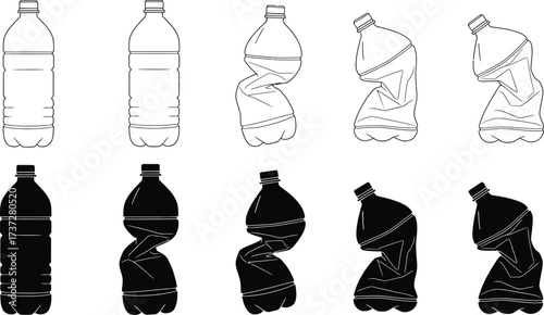 Recycling Process Plastic Water Bottle Degradation Line Art with Transparent Background