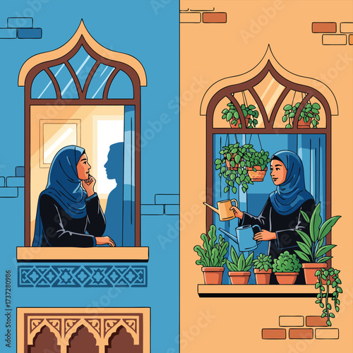 Muslim Women in Windows Harmony Daily Life and Home Gardening Traditions