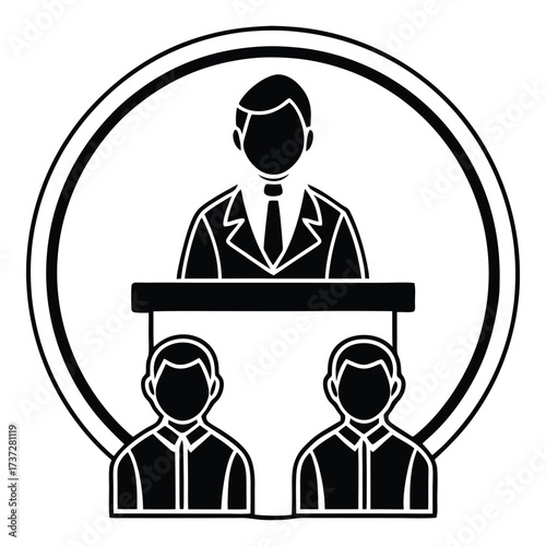 Business meeting icon silhouette representing teamwork and leadership in corporate environment