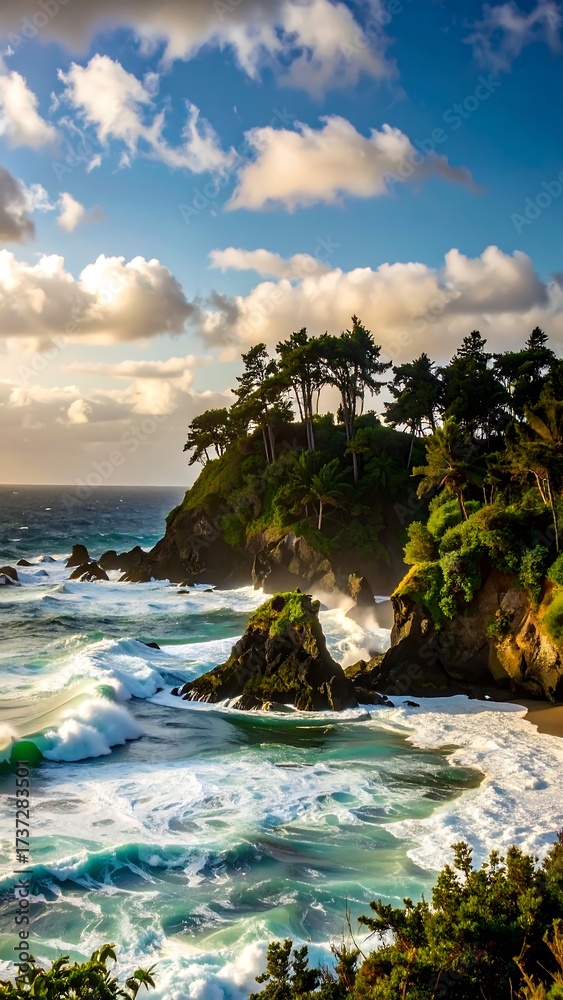 Fototapeta premium Coastal landscape at sunset