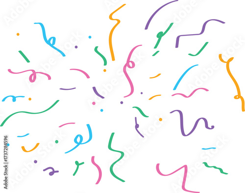 Colorful geometric confetti burst, hand-drawn celebration vector Illustration
