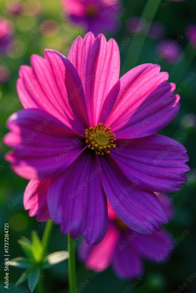 Fototapeta premium Deep purple cosmos, summer bloom Vivid petals, vibrant color , meadow, dazzling, background