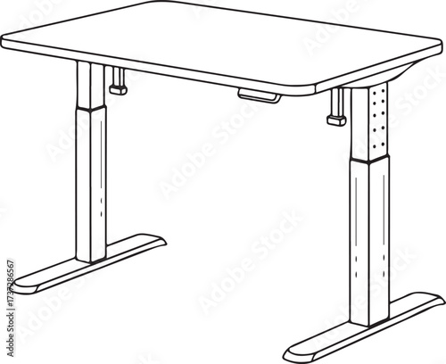 Line drawing of an adjustable standing desk adjustable desk