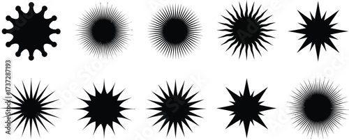 Sunburst Shapes Collection Elements, Starbursts on White Background