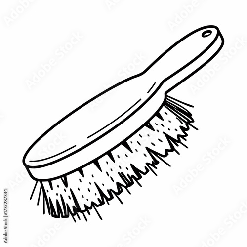 Hairbrush with bristles in simple line drawing style  