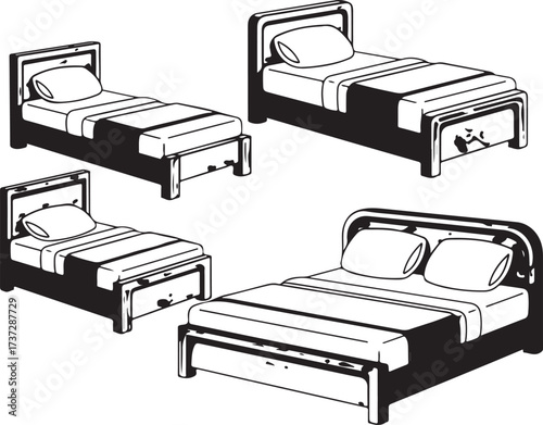 Four Beds Line Art and Silhouette furniture interior