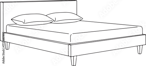 Double Bed with Pillows Line Art furniture interior