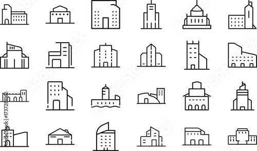 Bundle Minimal Line Icon Of A Building Eps 6
