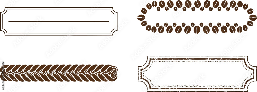 Obraz premium Various Brown Frames Rectangular Blank, Coffee Beans Border, and Distressed Design