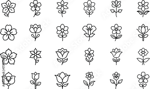 Bundle Minimal Line Icon Of A Flower Eps 14